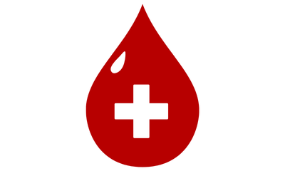 Red droplet with a white cross in the center.