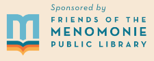 Logo of Friends of the Menomonie Public Library with a stylized "M" above an open book.